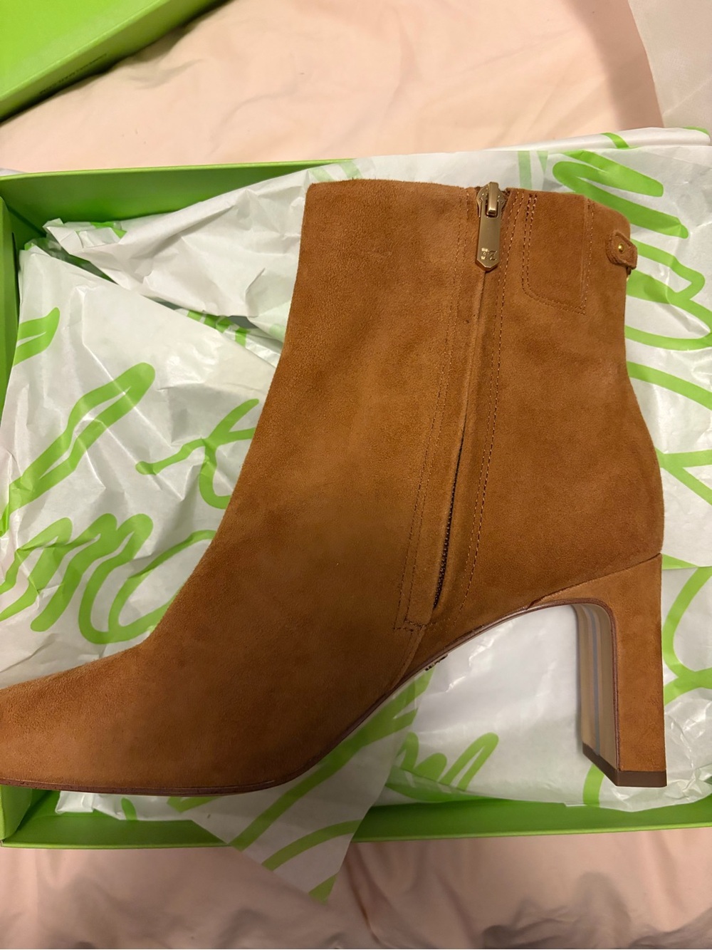 Sam Edelman Tan Suede Block Heel Ankle Boots